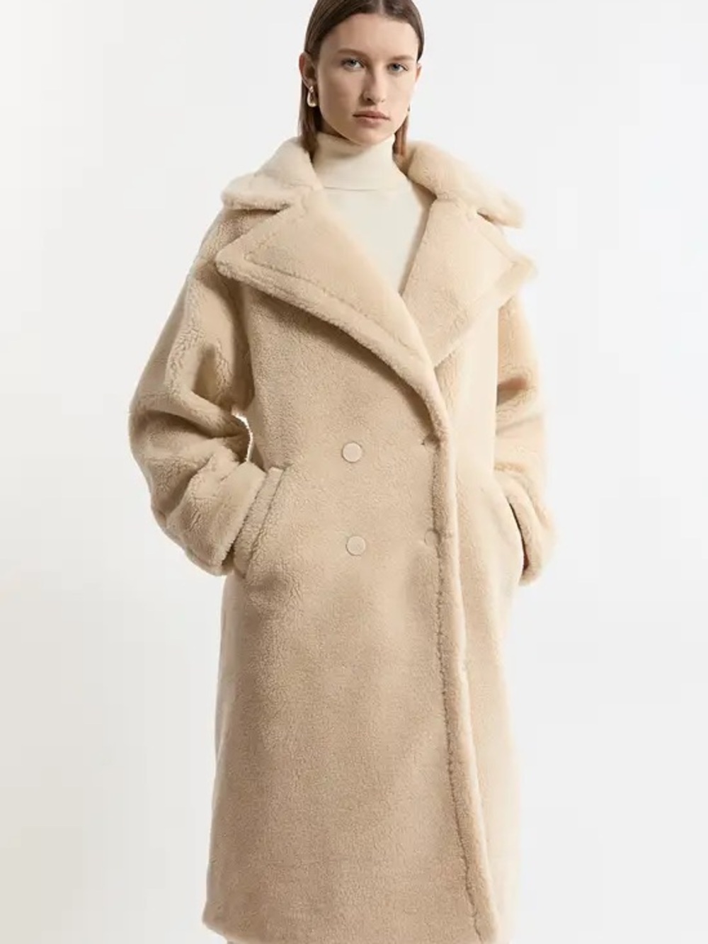 Karen Millen Women’s Cream Teddy Faux-Shearling Coat (US 4, Petite)